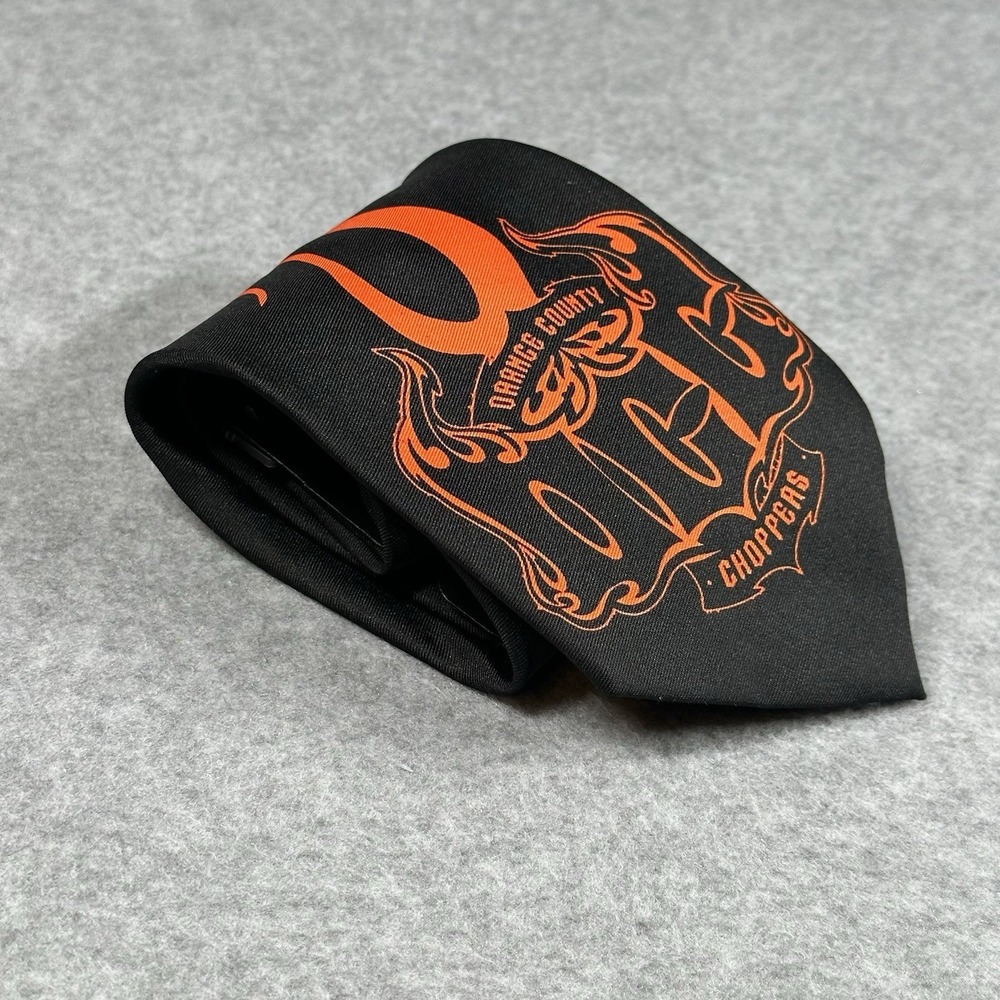 Orange County Choppers OCC Flame Logo Tie Y2K Biker Graphic Black 57x3.6in